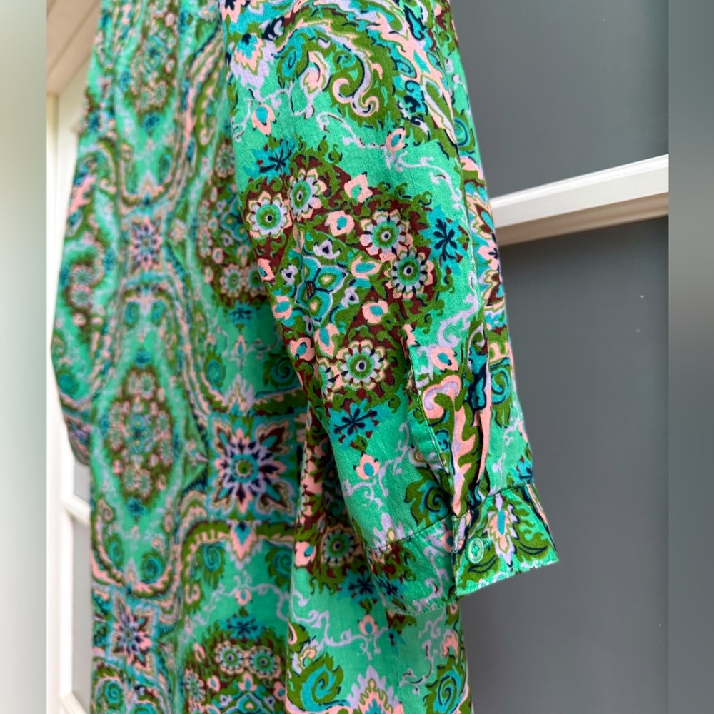 J Crew Tunic Mini Dress Green Paisley Beach Cover… - image 6